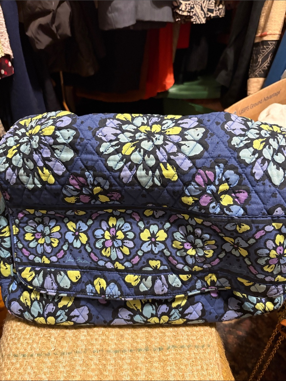 Vera Bradley Navy Quilted Floral Crossbody Cosmetic Bag